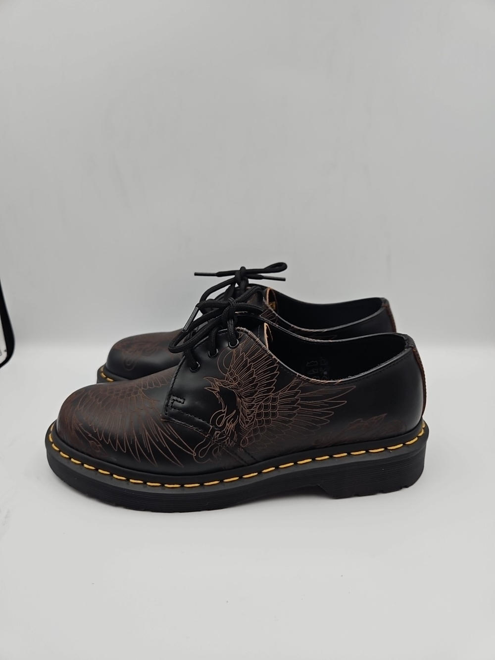Dr. Martens Black and Brown Wing-Embroidered Derby Shoes